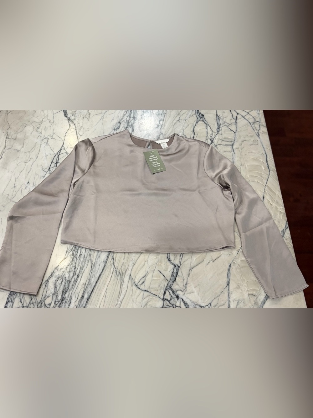H&M Satin-Look Long Sleeve Crop Top - Taupe